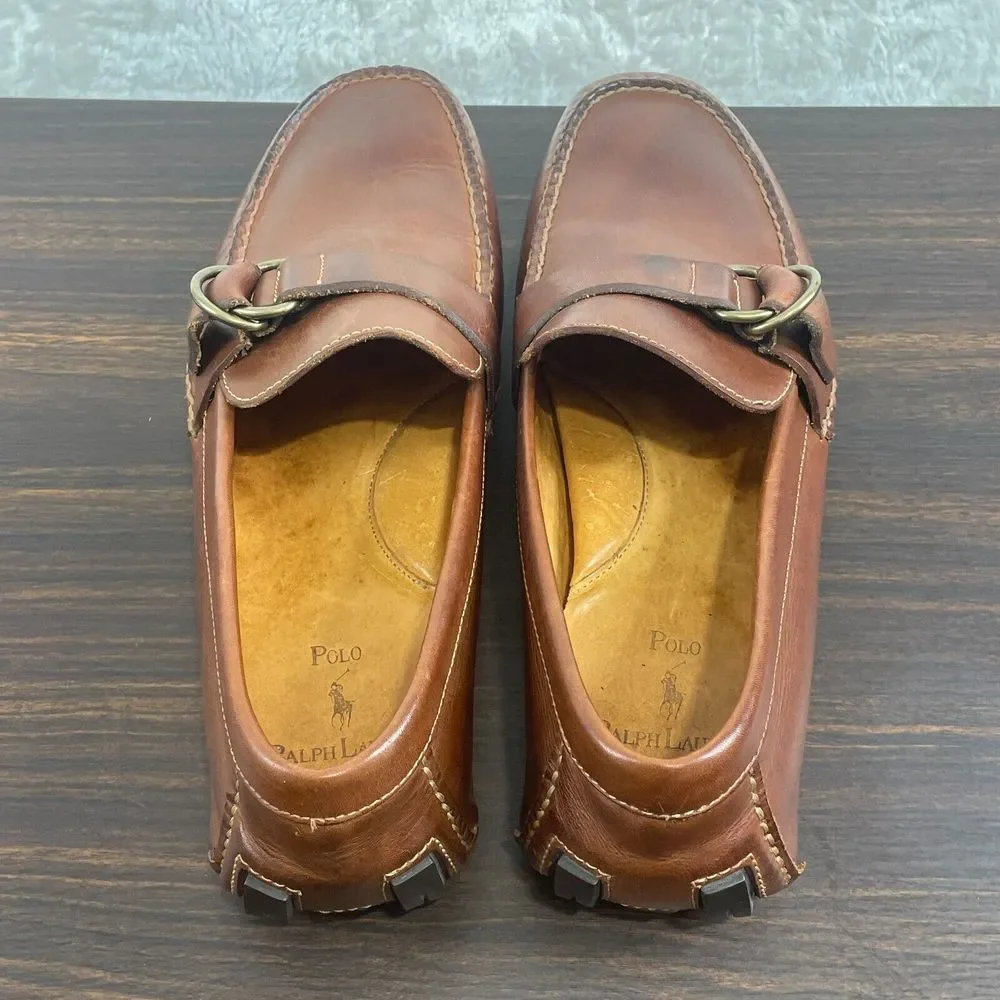 Polo Ralph Lauren Shoes Mens 10.5 D Brown Leather Driving Loafers Buckle - Picture 4 of 10